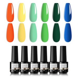 ROSALIND 6 Couleurs Vernis Semi Permanent, Vert Bleu Jaune Orange Couleur Vernis à Ongles pour UV LED, Nail Art Kit Vernis Semi Permanent Pastel Gel Nail Polish 6Pcs (ROSALIND Store, neuf)