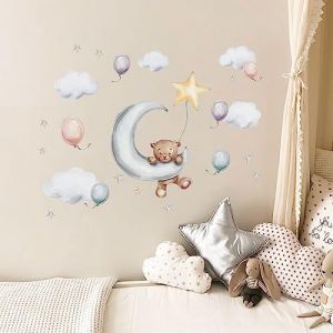 Tanlaby Stickers Muraux Enfants Ourson Endormis Autocollants Muraux Lune Étoile Ballon Sticker Mural pour Chambre de Bébé Pépinière D'enfant Décoration Murale De La Maison (JDD store, neuf)
