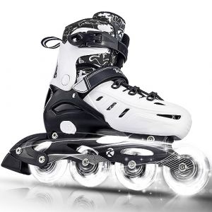 Kuxuan Skates Patins en ligne r&eacute;glables amusants et lumineux pour gar&ccedil;ons et filles, pour d&eacute;butants, int&eacute;rieur et ext&eacute;rieur, blanc, grande taille (Mufeela-FR, neuf)