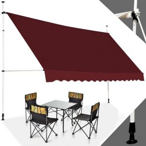 RELAX4LIFE Store Banne Manuel sans Perçage, Auvent Balcon Rétractable avec Manivelle, Tissu Oxford Anti-UV Imperméable, Hauteur Réglable 2-3 M, Store Banne pour Porte Fenêtre (Bordeaux,350 X 125 cm) (RELAX4LIFE, neuf)