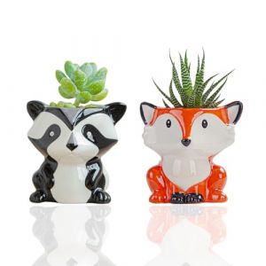 Mini Pots De Fleurs En Céramique Pot De Fleur Interieur Petit Pot Plante Grasse Pots De Fleurs Kawaii Pour Décoration De Fenêtre PourÉtagère De BureauÀDomicile Succulentes(Forme Civette,Forme Renard) (Half Forest, neuf)