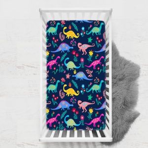 Odot Drap Housse pour Lit de Bébé, Impression de Dinosaure Draps Housses Enfants Respirant Douce Extensible Protège Matelas pour Lit Bébé, Berceau, Lit Parapluie (bleu marine,45x90 cm) (Odot, neuf)