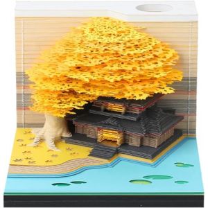 Bloc-notes 3D, calendrier 3D, à arracher, calendrier 2025, calendrier de table avec lumière, sculpture en papier, ornement de bureau (arbre jaune avec lumière) (meizhilai, neuf)