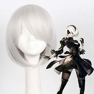 GHK Tsuki NieR Automata 2B Court Argent Blanc Perruque Cosplay Costume Party Play Perruques Synthétiques De Cheveux Pour Les Femmes (good stuff A, neuf)