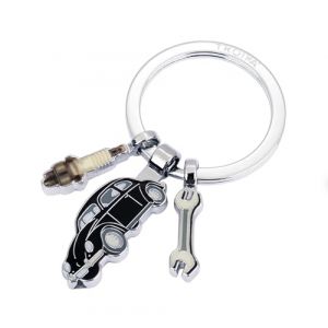 TROIKA Porte-clés Volkswagen type 1 avec 3 pendentifs en émail, clé à molette, bougie d'allumage, coccinelle VW, anneau porte-clés en fonte de métal, chromé, noir et argenté, noir/argenté, 6,7 x 4 x (TROIKA Onlineshop, neuf)