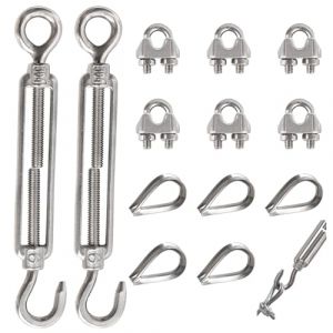 YEYIT Lot de 13 Tendeur Cable Inox Crochet De Ridoir M6 Tendeur De Fil Crochet Et Oeil Tendeur Aavec M3 Serre Cable Inox et M3 Cosses De Câble pour Câble Tendu (YuYiChangHang, neuf)