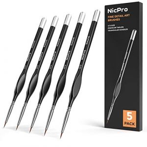 Nicpro 5 Pièces Pinceaux Détail, Pointe Extra Fine 000, Ensemble d'artiste de Peinture Miniature Rond 3/0 pour Micro Aquarelle, Huile, Acrylique, Artisanat, Modèles, Peinture par Numéro pour Adulte (NicproShop EU, neuf)