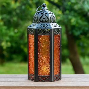 Lanterne &agrave; Bougie Marocaine, bougeoir d&eacute;coratif pour Table ou &agrave; Suspendre, d&eacute;corations du Ramadan, d&eacute;coration int&eacute;rieure, Patio ou Porche ext&eacute;rieur, Mariages, M, Ambre (Seraphic Imports, neuf)