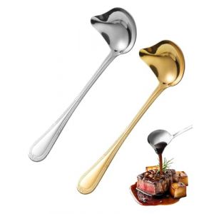 TPZORJX 2 Pièces Cuillères à Sauce en Acier Inoxydable,Cuillère à Sauce avec Bec Verseur 20 CM,Petite Louche Sauces pour Vinaigrettes,Sauces Soupe,Jus Viande(Or,Argent) (Sunlaxy OU, neuf)