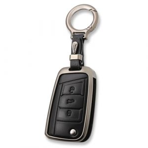 OFFCURVE Coque Cle Cuir Alliage de Zinc, Etui Cle avec Porte Clef Apte à VW Volkswagen Golf 7 Polo Tiguan Seat Leon Cupra Fabia Ateca Skoda Octavia Superb (OFF CURVE EUR, neuf)