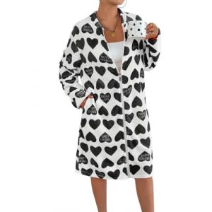 ORANDESIGNE Peignoir de Bain Femme Court Robe de Chambre Polaire Peignoir Polaire Peignoirs Hiver Robe Peluche avec Fermeture éclair C Noir M (ORANNER EU, neuf)