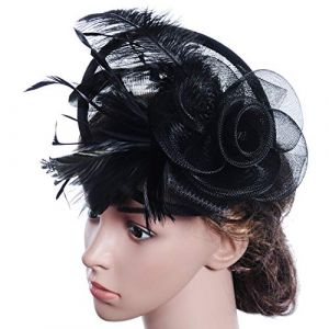 Chapeau de Mariée avec Voilette Elégante Chapeau de Aoirée Plume Femme Accessoires de Cheveux Mariée Demoiselle Accessoires de Mariage avec Epingle à Cheveux Chapeau de Cérémonie Banquet (HKSICHENGKEJIUK, neuf)