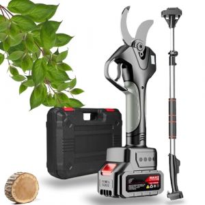 Sécateur électrique, 50MM Secateur Electrique Professionnel Avec Perche Télescopique De 2,1M, écran Lcd, Batterie Au Lithium Rechargeable,Sécateur Sans Fil Pour élaguer Les Arbres,2Battery (QIAOLANSHOP, neuf)