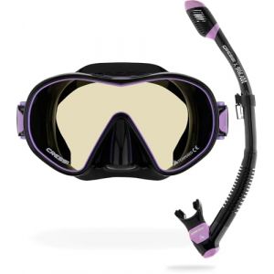 Cressi Limited Edition HiroQuest Adult Mask & Snorkel Set Made by x Steve Aoki_Set de Snorkeling Masque F-Dual+Snorkel Supernova Dry, Noir/Lilas Verre 380 Bleu/Orange, Taille Unique, Unisex (Cressi 1946, neuf)