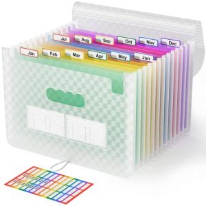 ABC life A4 Rangement Papier Administratif Trieur 12 Compartiments,A4 Trieur Document avec Motif de Grille, Portable Valisette Trieur Accordeon, Accordéon Organiseur de Dossiers de Fichiers(Vert) (ABC life' store, neuf)