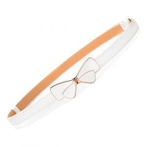 JK Home Ceinture en Cuir Imité Femme Fille Boucle Réglable Ceintures Fine Minceur pour Jeans Pantalon Robe Nœud Blanc (JK Happy Shopping, neuf)