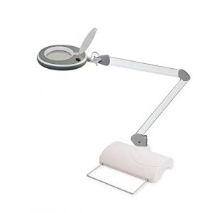 Lumeno 8213GR LED Lampe loupe pour poste de travail, lampe cosmétique, intensité lumineuse réglable, lentille en verre transparent de 127 mm, aide à la lecture/loupe, 3 dioptries avec pied de table (zalias-com, neuf)