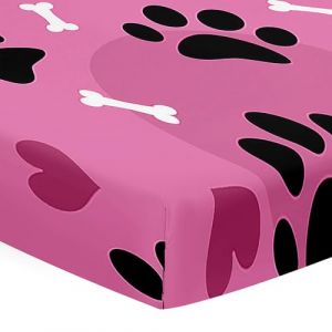 Odot Drap Housse pour Lit B&eacute;b&eacute;, Drap Housses Enfant en Microfibre Doux Respirant &agrave; imprim&eacute; Jolie Patte de Chien, Prot&egrave;ge Matelas Compatible pour Berceau, Couffin et Nacelle (Rose,90x55cm) (Odot, neuf)