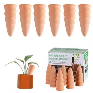 CHSEEO Lot de 6 Oyas a Planter Terre Cuite, Auto-arrosantes en Ollas Terre Cuite, Cône en Argile d’arrosage, Goutte-Gouttes Automatiques pour Plantes en Pot D'intérieur, Marro (ChuanStore, neuf)