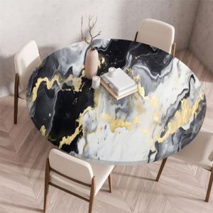 Highdi 3D Nappe Ronde avec Bord Élastique, Nappe de Table Anti-Tache Antidérapante Nappe Jardin Exterieur Protection Table Ronde Extensible pour Cafe Cuisine Fête Table (Pierre A,80cm) (Highdi, neuf)