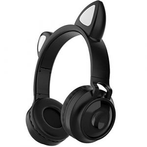 BAIAA Oreillette Bluetooth Oreille de Chat, Casque de Jeu de Filles Mignonne Montée sur la Tête Lumineuse avec Oreillettes Ajustables en Mousse à Mémoire pour PC, Portable, Mac, PS4 (Noir) (LAIKAI, neuf)