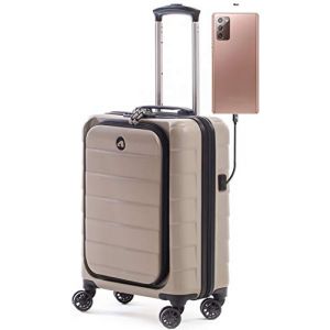 ALPINI Valise Taille Cabine Rigide INOVA-2.0 avec Compartiment pour Ordinateur 16" (55cm) Garantie 2 Ans 100% ABS Port USB (Taupe (Creamy Brown), (Cabine) S &ndash; Small &ndash; 40L &ndash; 55x40x20cm &ndash; 2.7kg) (JOJO ET ANDY, neuf)