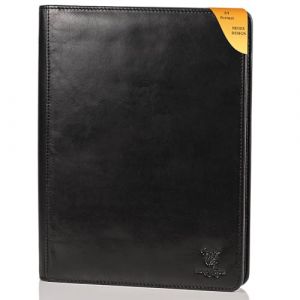 Matador - Porte-documents en cuir véritable - Avec fermeture éclair, poche pour tablette, classeur à anneaux et protection RFID/NFC - Format A4 - Noir - Pour homme - Idéal pour conférence (MATADOR LEDER "The German Brand", neuf)