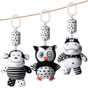 Aolso Jouets de Poussette, 3Pcs Jouets Hochet Suspendus, Jouet pour lit d'enfant, avec Clochette, Jouets &eacute;ducatifs Sensoriels &agrave; Contraste &eacute;lev&eacute;, de si&egrave;ge d'auto pour Nouveau-n&eacute; (YIJIABAI, neuf)