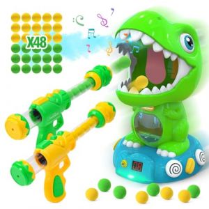 EagleStone Jouets de tir de dinosaure mobiles pour enfants de 5 &agrave; 7 ans avec pulv&eacute;risation, jouet de jeu de cible &eacute;lectronique avec 2 pistolets &agrave; pompe, 48 balles en mousse, jouets de No&euml;l avec enregi (DroneGuy, neuf)