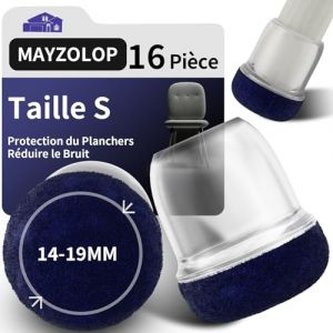 MAYZOLOP 16 Pi&egrave;ces Protection Pied de Chaise, &Phi;14-19 mm Transparent Rond de Protege pour Pieds de Chaise avec Bleu Marine Feutre, Pieds de Chaise, Embout de Chaise, Pas de Rayures, Pas de Bruit (MAYZOLOP-FR, neuf)