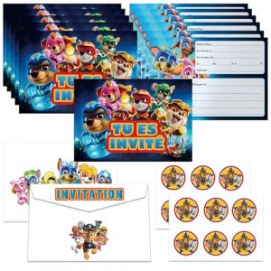 Carte invitation Anniversaire Pat-patrouil(Français), Cartes D'invitation pour Enfants, 12 Carte D'invitation+12pcs Enveloppe+12pcs Autocollant, Invitations De Anniversaire Pour Garçon et Fille (3) (hucanxi, neuf)