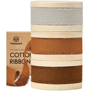 Vitalizart Ruban de Coton 1,6 cm x 19,2 m (3 Rouleaux*6,4 m) Gris & Marron, Franges Faites Main Rubans en Tissu pour Invitations de Mariage Bouquets de Mariée Vacances Décoration Emballage Cadeau (VITALIZART Store, neuf)