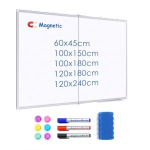 Tableau blanc magnétique effaçable à sec avec plateau à stylos, cadre en aluminium, 3 marqueurs, 6 aimants, 1 gomme, tableau blanc à suspendre au mur pour la maison, le bureau, l'école - 120 x 240 cm (maxtek-FR, neuf)