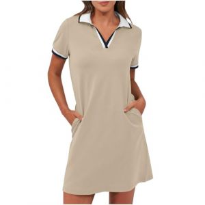 BFSWL Robe polo à manches courtes pour femme - Longueur genou - Robe de sport - Robe d'été - Robe de golf - Couleur unie - Robe de tennis à revers - Mini robe de tennis courte avec poches - Robe pour (hubei yuxichu shangmao youxian gongsi, neuf)