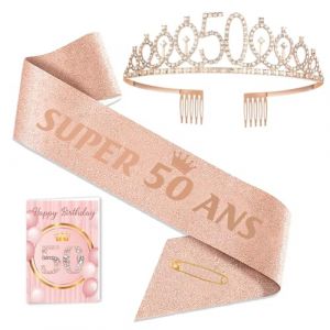 Toctax Couronne et &Eacute;charpe 50 Ans avec Carte - Cadeau Anniversaire Femme, Accessoires D&eacute;co pour F&ecirc;ter les 50 Ans - Id&eacute;al Cadeau pour un 50e Anniversaire (Toctax, neuf)