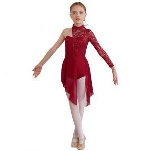 CHICTRY Enfant Fille Robe Danse Classique Ballet Dentelle Asym&eacute;trique Une Manche Robe Danse de Salon Rumba Samba Salsa Latine Jazz sans Manche 6-16 Ans B Rouge 10 Ans (chictry, neuf)