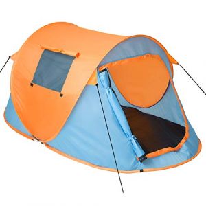 tectake® Tente de Camping instantanée 2 Personnes avec Housse de Transport, Sardines, Cordes et Moustiquaire Protection UV 30 - Tente Pop up Randonnée Bivouac Camping Trekking - 1,5 Kg - Bleu Orange (TECTAKE FRANCE SAS, neuf)