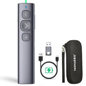 Norwii N95 Bluetooth Presentation Clicker avec r&eacute;cepteur USB-A C, PowerPoint Clicker rechargeable, t&eacute;l&eacute;commande de pr&eacute;sentation, pr&eacute;sentateur sans fil &agrave; longue port&eacute;e pour ipad/mac (Vert, BLE&USB-AC) (norwii, neuf)