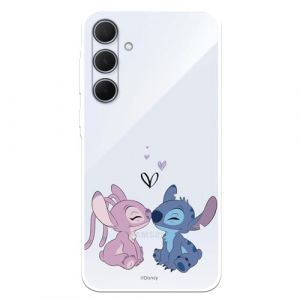 Coque compatible avec Samsung Galaxy A35 5G Officielle Disney Angel & Stitch Baiser pour protéger votre téléphone portable Coque en silicone transparente souple sous licence officielle Lilo & Stitch (La Casa de Las Carcasas, neuf)