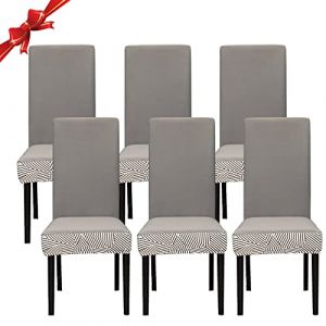 Jaotto Housse de Chaise Salle à Manger Extensible 6 Pièces,Housse de Chaise Universelle Lavables,Couverture de Chaise Facile à Nettoyer pour Décor Salle à Manger Hôtel Restaurant,Feuilles Beige (Jaotto, neuf)