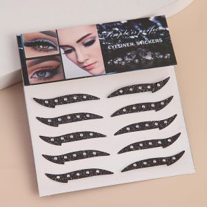 Glitter Eyeliner autocollants avec strass adhésif bande de ligne des yeux réutilisables autocollants ombre à oeils, autocollant eyeliner (doré, 15 paires) (Cong-Ye, neuf)