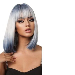 Perruque Femme Perruques ombr&eacute;es bleu clair &agrave; blanc, perruque courte et lisse avec frange for femmes, usage quotidien, f&ecirc;te(LC2067-9) (Jian Yi Shang Mao, neuf)