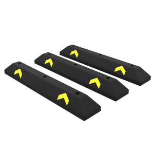 Berry But&eacute;e de roue - 90CM | Bordure de stationnement robuste en PVC noir avec bandes r&eacute;fl&eacute;chissantes jaunes | Bloc de stationnement durable pour usage commercial, r&eacute;sidentiel, all&eacute;e et garage - Lot (Biri Trading, neuf)