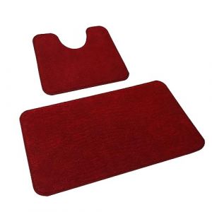 Rururug Lot de 2 Tapis Salle de Bain, Tapis WC Contour et Tapis de Bain Rouge, Microfibre Antid&eacute;rapants Lavable en Machine, 50 x 80 cm + 50 x 40 cm (NYCXSMYXGS, neuf)