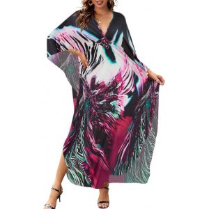Bsubseach Kaftans Pour Les Femmes Robe De Caftan Grande Taille Long Maillot De Bain Cover Ups Side Split Casual Robe D&rsquo;Automne Feux D&rsquo;Artifice (Bsubseach-EU, neuf)