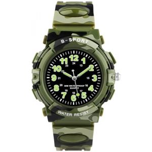 GUUMUXIN Montre analogique &agrave; Quartz pour Enfant gar&ccedil;on et Fille - Montre analogique &agrave; Quartz avec Montre en Caoutchouc &eacute;tanche - Montre de Sport d'ext&eacute;rieur, Camouflage, Classique (GUUMUXIN EU, neuf)