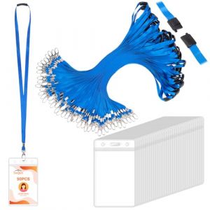 Segus Porte Badge Tour de Cou, 50 Pi&egrave;ces Cordon Badge, Cordon Tour de Cou avec Porte Carte Transparent, Lanyard avec Clip de S&eacute;curit&eacute;, pour Enseignants, M&eacute;decins (Bleu, Vertical) (Segus, neuf)