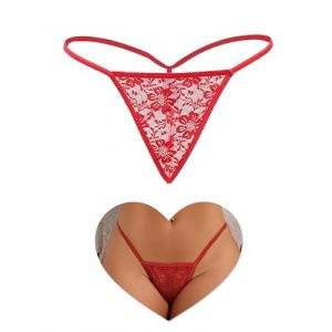 sunshinelady Mini String Femme Sexy Chic Hot Ficelle String Dentelle Grande Taille Basse Culotte Transparente sans Couture Tanga Invisible sous Vetements Feminins G String Bikini Rouge L (Sunshinelady, neuf)