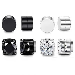 LEPZUR Boucle D'Oreille Homme Aimant, 4 Paires De Boucles D'Oreilles Magn&eacute;tiques En Acier Inoxydable, Non Perc&eacute;es, Argent, 8Mm (GloriseGO, neuf)