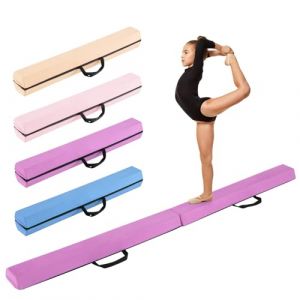 COSTWAY Poutre d'Équilibre Pliable de 210 cm, Barre de Gymnastique au Sol Portable en Mousse avec Housse en Daim Amovible et Fond Antidérapant Poignées, pour Enfants, Gymnastes (Violet) (FDS GmbH, neuf)